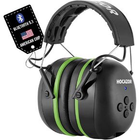 HP033 Bluetooth 5.3 Hearing Protection AM FM Radio Headphones, 25dB NRR Noise Reduction Safety Earmuffs with 2000mAh Rechargeable Battery for Mowing Workshops, Orange