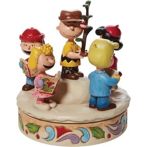Enesco Peanuts by Jim Shore The Gang Caroling Around The Christmas Tree Hand-Rotated Figurine, 6.5 Inch, Multicolor,Red