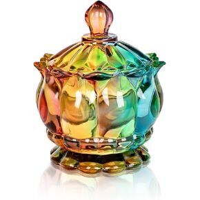 Joeyan 6 oz Colorful Embossed Glass Jars with Lid - Crystal Glass Candy Dishes - Iridescent Candy Jars Jewelry Box for Wedding, Party, Buffet Decorative