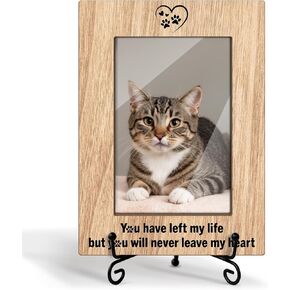 Pet Memorial Picture Frame 4x6 - No Longer By My Side Forever In My Heart, Wooden Photo Frame With Stand Display Frame Desk Decor Home Decor Pet Memorial for Dog or Cat (Horizontal) -09