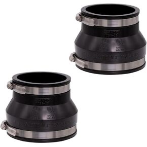 Fernco 1056-43 4-in.x 3-in. PVC Flexible Reducer Pipe Coupling for Cast Iron and Plastic Plumbing Connections, 2-Pack