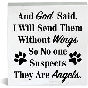 Farmhouse God Said I Will Send Them Without Wings Wooden Box Sign Dog Lovers Wood Block Tabletop Sign Decorative Desk Sign Home Shelf Decor 5 X 5 Inches