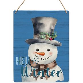 UYIKG Hell Winter Wall Decor Snowman Christmas Decorations Wooden Signs for Home Porch Door Bedroom 8x10 Inch