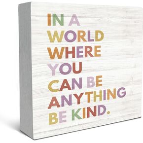 SRADMO Be Kind Wood Box Sign Desk Decor, Be Kind Sign For Office Classroom, Wooden Signs With Sayings, Inspirational Decor For Office, Colorful Boho Desk Wooden Box Sign, Be Kind Gifts Table Decor