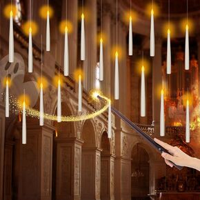 20Pack Christmas Decorations-Flameless Floating Candles with Magic Wand Remote, Flickering Flameless Taper Candles, Dripless LED Handheld Candles Home Decorations for Festive Wedding Halloween