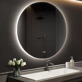 APRILSOUL 40 Inch Round LED Backlit Bathroom Mirror, Vanity Mirror with Anti-Fog, Touch Button, 3 Colors and Dimmable Light