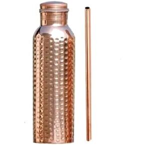 Taluka 34 OZ/1000 ML Pure Copper Hammered Water Bottle With Copper Straw Leak Proof Lid For Drinking Ayurveda Yoga Health Benefits