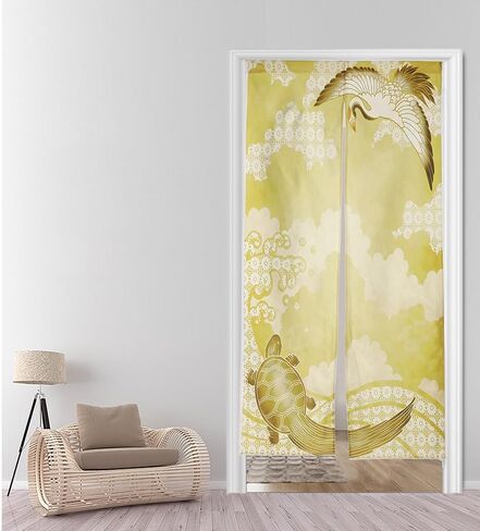 Noren Japanese Style Doorway Curtain with a Picture of Crane Turtle Printed on it (pattern2) in Saudi Arabia