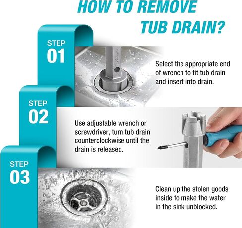 DURATECH Tub Drain Remover Wrench, Tub Dual Ended Drain Wrench, Aluminum Alloy Wrench for Bath drains, Shower Drains and Closet Spuds in Saudi Arabia