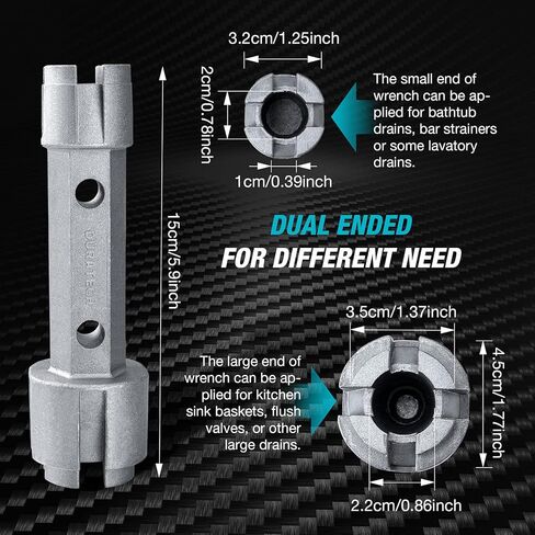 مفتاح إزالة تصريف حوض الاستحمام من DURATECH، مفتاح تصريف مزدوج الأطراف، مفتاح ربط من سبائك الألومنيوم لمصارف الحمام، ومصارف الدش وخزانة الملابس in Kuwait