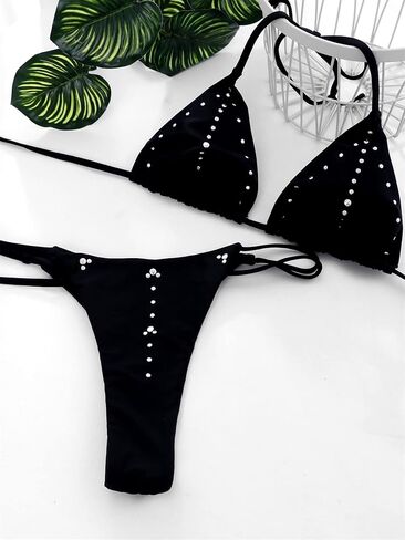 GORGLITTER Women's Micro Bikini Set High Cut String Thong Triangle Rhinestone Swimsuit Bathing Suit in Kuwait