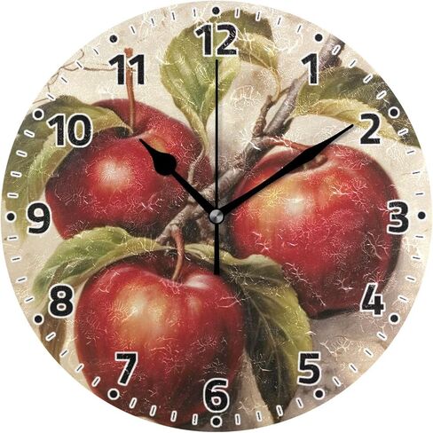 Wall Clock Non Ticking 10 Inch - Vintage Apples Battery Operated Quartz Silent Round Clock for Home/Office/Kitchen/Classroom in Saudi Arabia