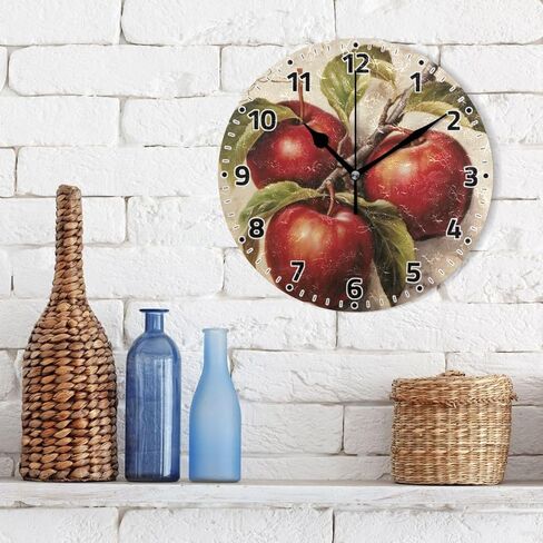 Wall Clock Non Ticking 10 Inch - Vintage Apples Battery Operated Quartz Silent Round Clock for Home/Office/Kitchen/Classroom in Saudi Arabia