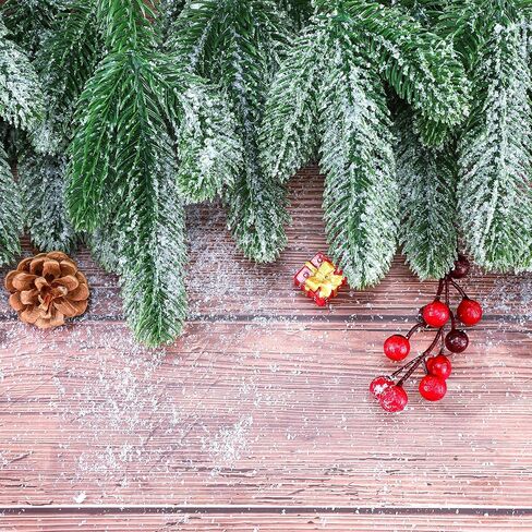 100 Pcs Artificial Pine Needles Branches Garland Green Plants Pine Needles Christmas Picks Fake Christmas Greenery for Xmas DIY Garland Wreath Home Garden Decor, 6.7 x 2.4 Inch (Snow Covered Style) in Saudi Arabia