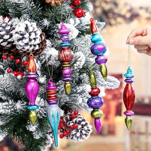 6 Pcs Large 7.1inch Christmas Finials Glass Vintage Ornament Glass Finial Christmas Ornaments Hanging Christmas Finials Ornaments for Holiday Christmas Tree Decoration in Saudi Arabia