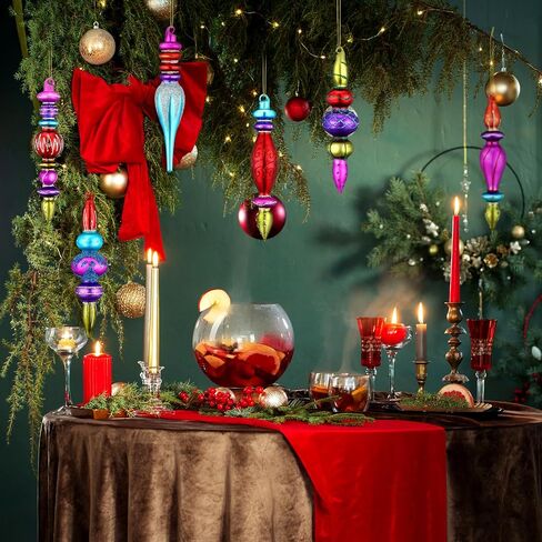 6 Pcs Large 7.1inch Christmas Finials Glass Vintage Ornament Glass Finial Christmas Ornaments Hanging Christmas Finials Ornaments for Holiday Christmas Tree Decoration in Saudi Arabia