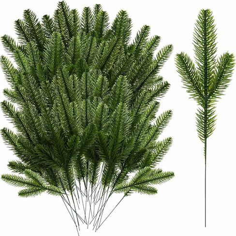 100 قطعة من إبر الصنوبر الاصطناعي فروع إكليل النباتات الخضراء إبر الصنوبر عيد الميلاد اللقطات الخضراء المزيفة لعيد الميلاد لعيد الميلاد DIY إكليل إكليل ديكور المنزل والحديقة، 6.7 × 2.4 بوصة (نمط مغطى بالثلج) in Kuwait