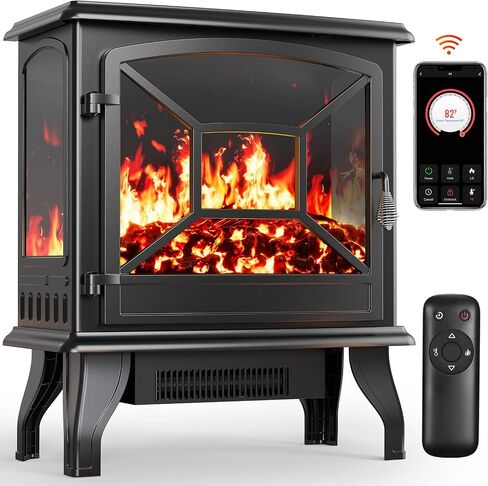 Silonn Electric Fireplace Heater, 5300 BTU Portable Fireplace with App & Remote,24-inch Low Noise Electric Fire Place with 5 Brightness Levels, Temp Control & Timer for Living Room, Bedroom, Black in Kuwait