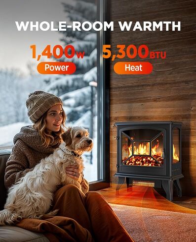 Silonn Electric Fireplace Heater, 5300 BTU Portable Fireplace with App & Remote,24-inch Low Noise Electric Fire Place with 5 Brightness Levels, Temp Control & Timer for Living Room, Bedroom, Black in Kuwait