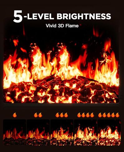 Silonn Electric Fireplace Heater, 5300 BTU Portable Fireplace with App & Remote,24-inch Low Noise Electric Fire Place with 5 Brightness Levels, Temp Control & Timer for Living Room, Bedroom, Black in Kuwait