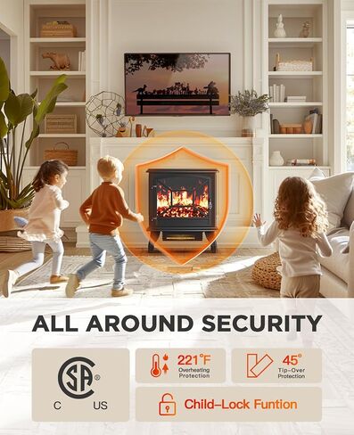 Silonn Electric Fireplace Heater, 5300 BTU Portable Fireplace with App & Remote,24-inch Low Noise Electric Fire Place with 5 Brightness Levels, Temp Control & Timer for Living Room, Bedroom, Black in Kuwait