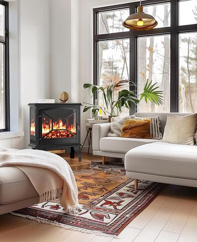 Silonn Electric Fireplace Heater, 5300 BTU Portable Fireplace with App & Remote,24-inch Low Noise Electric Fire Place with 5 Brightness Levels, Temp Control & Timer for Living Room, Bedroom, Black in Kuwait