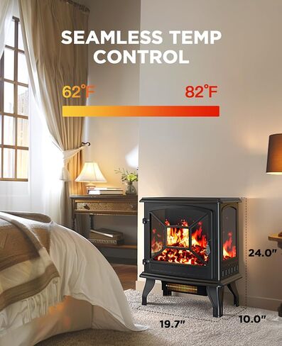 Silonn Electric Fireplace Heater, 5300 BTU Portable Fireplace with App & Remote,24-inch Low Noise Electric Fire Place with 5 Brightness Levels, Temp Control & Timer for Living Room, Bedroom, Black in Kuwait
