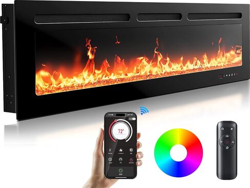 Silonn Electric Fireplace Heater, 5300 BTU Portable Fireplace with App & Remote,24-inch Low Noise Electric Fire Place with 5 Brightness Levels, Temp Control & Timer for Living Room, Bedroom, Black in Kuwait