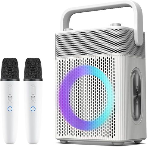 آلة كاريوكي مع 2 ميكروفونات بلوتوث لاسلكية UHF و4 أوضاع صوت، مكبر صوت بلوتوث متوافق مع Apple TV/Samsung TV-Support Bluetooth/AUX/USB لحفلة الغناء المنزلية in Kuwait