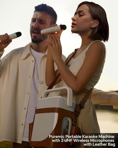 آلة كاريوكي مع 2 ميكروفونات بلوتوث لاسلكية UHF و4 أوضاع صوت، مكبر صوت بلوتوث متوافق مع Apple TV/Samsung TV-Support Bluetooth/AUX/USB لحفلة الغناء المنزلية in Kuwait