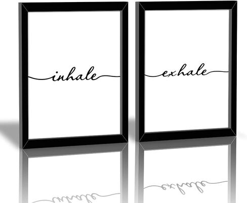 Framed Inhale Exhale Art Print Set Of 2 (10"X8")-Ready To Hang, Meditation Mental Health Wall Art, Black And White Yoga Painting,Modern Zen Print, Canvas Wall Art Poster For Bedroom in Saudi Arabia