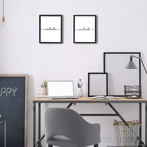 Framed Inhale Exhale Art Print Set Of 2 (10"X8")-Ready To Hang, Meditation Mental Health Wall Art, Black And White Yoga Painting,Modern Zen Print, Canvas Wall Art Poster For Bedroom in Saudi Arabia
