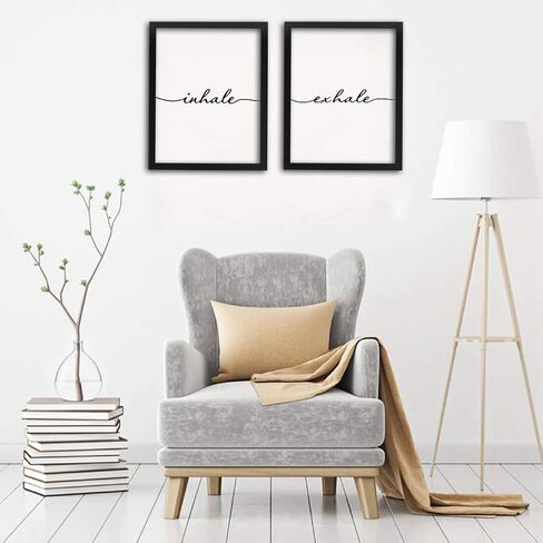 Framed Inhale Exhale Art Print Set Of 2 (10"X8")-Ready To Hang, Meditation Mental Health Wall Art, Black And White Yoga Painting,Modern Zen Print, Canvas Wall Art Poster For Bedroom in Saudi Arabia