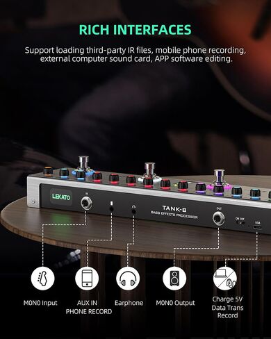 LEKATO Multi Effects Guitar Pedal, Guitar Effects Pedal with 36 Presets, Editable 4 Modules, Amp, Chorus, Delay, Reverb, IR CAB, Tuner, BT Connection, Music Recording in Saudi Arabia