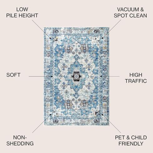 JONATHAN Y MDP202A-4 Modern Boho Vintage Medallion Bohemian Indoor Area-rug Country سهلة التنظيف لغرفة النوم والمطبخ وغرفة المعيشة غير تساقط، 4 أقدام × 6 أقدام، كريمي، أزرق in Saudi Arabia