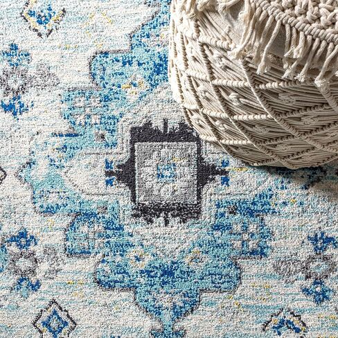 JONATHAN Y MDP202A-4 Modern Boho Vintage Medallion Bohemian Indoor Area-rug Country سهلة التنظيف لغرفة النوم والمطبخ وغرفة المعيشة غير تساقط، 4 أقدام × 6 أقدام، كريمي، أزرق in Saudi Arabia