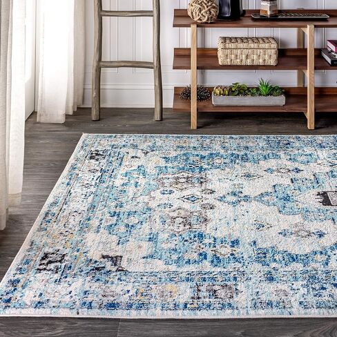 JONATHAN Y MDP202A-4 Modern Boho Vintage Medallion Bohemian Indoor Area-rug Country سهلة التنظيف لغرفة النوم والمطبخ وغرفة المعيشة غير تساقط، 4 أقدام × 6 أقدام، كريمي، أزرق in Saudi Arabia