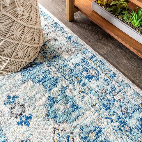 JONATHAN Y MDP202A-4 Modern Boho Vintage Medallion Bohemian Indoor Area-rug Country سهلة التنظيف لغرفة النوم والمطبخ وغرفة المعيشة غير تساقط، 4 أقدام × 6 أقدام، كريمي، أزرق in Saudi Arabia
