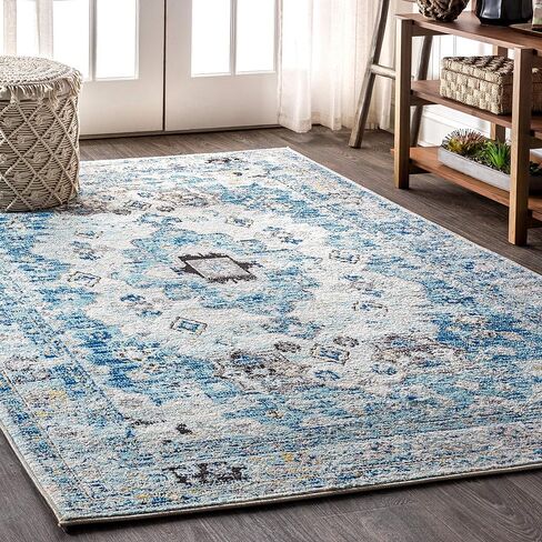 JONATHAN Y MDP202A-4 Modern Boho Vintage Medallion Bohemian Indoor Area-rug Country سهلة التنظيف لغرفة النوم والمطبخ وغرفة المعيشة غير تساقط، 4 أقدام × 6 أقدام، كريمي، أزرق in Saudi Arabia