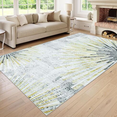 LEEVAN 6x9 Area Rug Washable Living Room Modern Bedroom Rug Gold Nursery Rug Non-Slip Rugs for Dining Room Abstract 6x9 Rug for Office in Kuwait