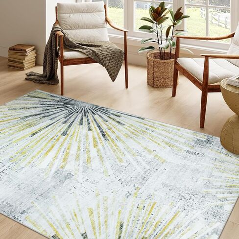 LEEVAN 6x9 Area Rug Washable Living Room Modern Bedroom Rug Gold Nursery Rug Non-Slip Rugs for Dining Room Abstract 6x9 Rug for Office in Kuwait