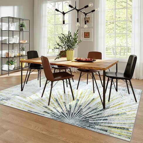 LEEVAN 6x9 Area Rug Washable Living Room Modern Bedroom Rug Gold Nursery Rug Non-Slip Rugs for Dining Room Abstract 6x9 Rug for Office in Kuwait