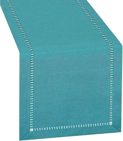 Grelucgo Handmade Hemstitch Teal Table Runner, Rectangular 14 by 90 Inch in Kuwait
