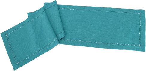 Grelucgo Handmade Hemstitch Teal Table Runner, Rectangular 14 by 90 Inch in Kuwait