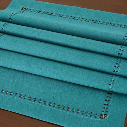 Grelucgo Handmade Hemstitch Teal Table Runner, Rectangular 14 by 90 Inch in Kuwait