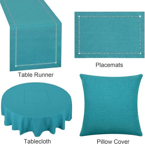 Grelucgo Handmade Hemstitch Teal Table Runner, Rectangular 14 by 90 Inch in Kuwait