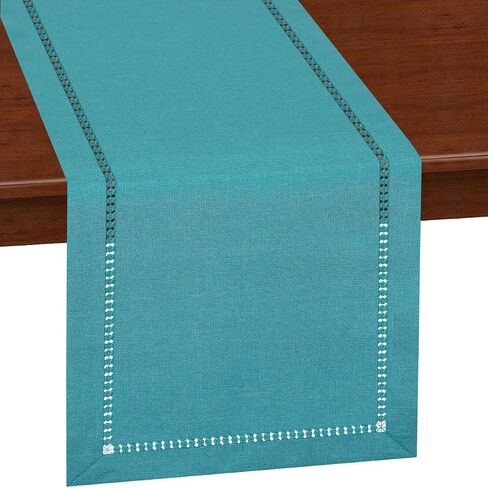 Grelucgo Handmade Hemstitch Teal Table Runner, Rectangular 14 by 90 Inch in Kuwait