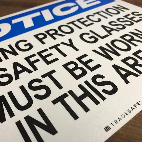 TRADESAFE Hearing Protection and Safety Glasses Required PPE Sign - Wall Sign, Quick Install Aluminum Safety Sign, Light Reflective, UV-Resistant, Waterproof, 14" X 10" Safety Signs for Business in Kuwait