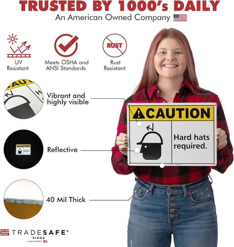 TRADESAFE Hearing Protection and Safety Glasses Required PPE Sign - Wall Sign, Quick Install Aluminum Safety Sign, Light Reflective, UV-Resistant, Waterproof, 14" X 10" Safety Signs for Business in Kuwait