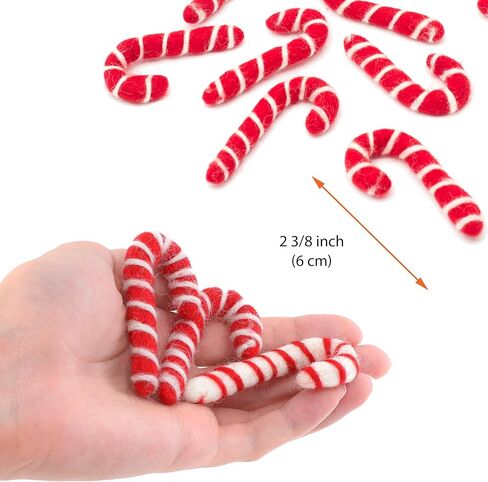 Glaciart One Felt Peppermint Decoration - DIY Garland, Arts Crafts Supplies, Cute Home Decor for Christmas - Baby Mobile Ornaments - Hand-Felted Natural Wool Material - Set of 10 in Kuwait